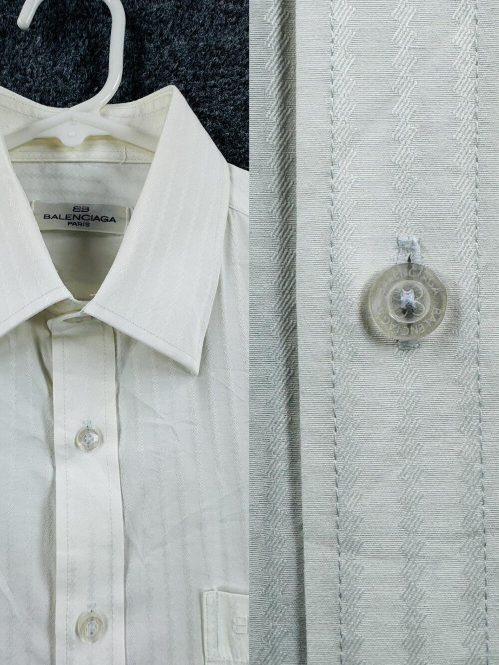 Balenciaga Short Sleeve Logo Medium Paris Mens Point White Button Up Shirt Adult